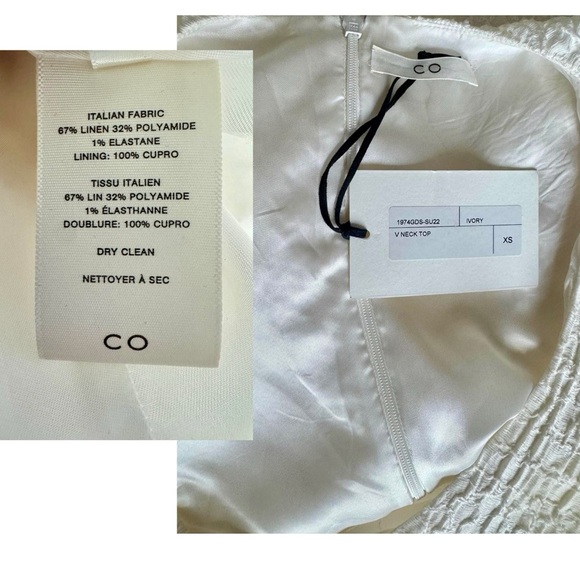 CO Avery Linen Crepe Pleated Cap Sleeve Textured Jacquard V Neck Blouse Top NEW - Picture 15 of 16